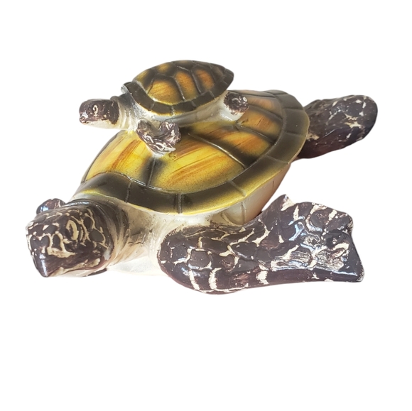 Vintage Ceramic Mother And Baby Sea Turtle Trinket - Picture 1 of 13